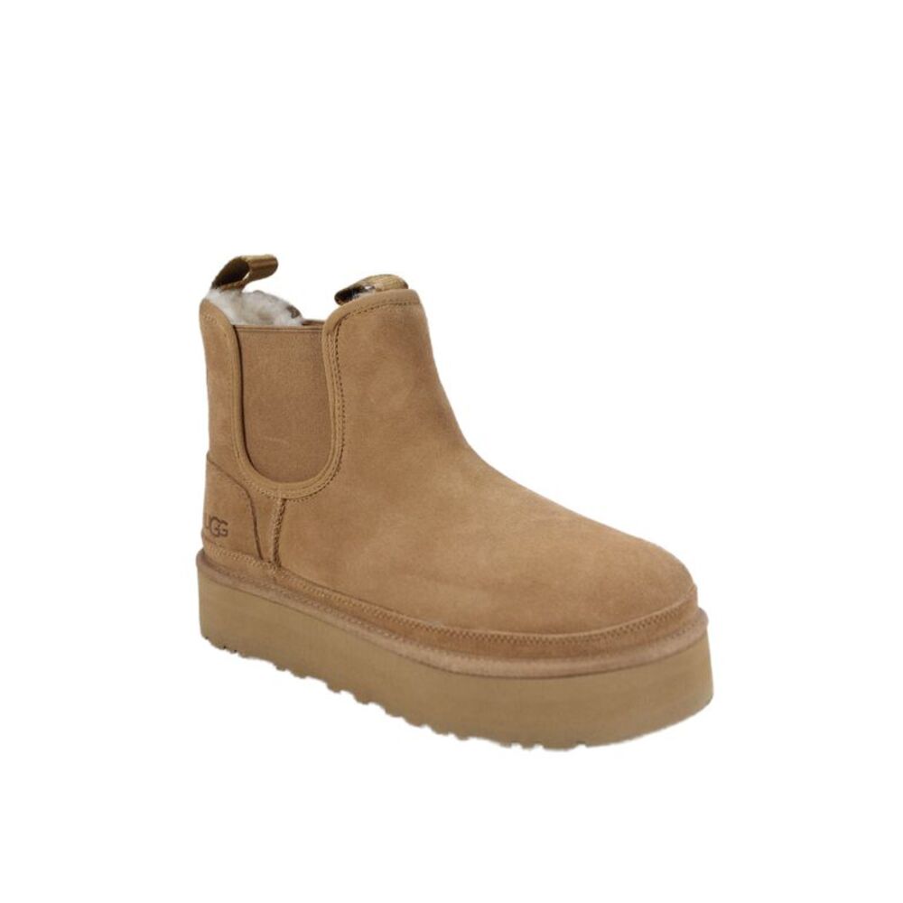 Ugg Womens Sheepskin Platform Chelsea Boots Beige Size 5